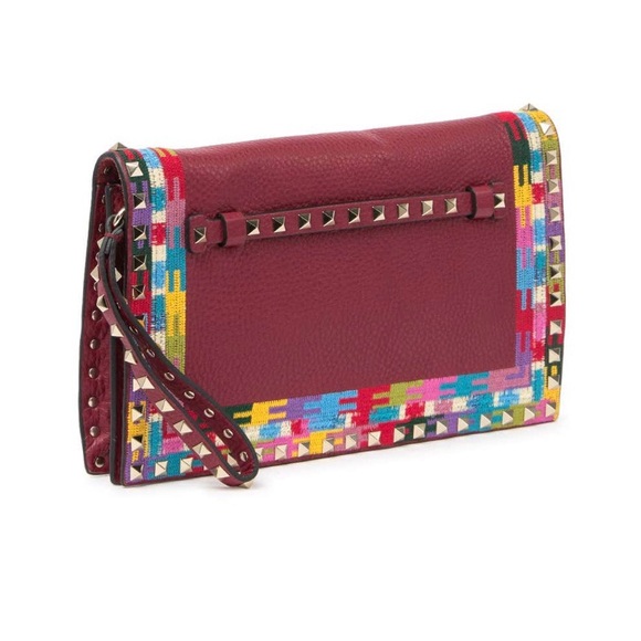 Valentino Rockstud Embroidered Trim Clutch - Picture 2 of 8